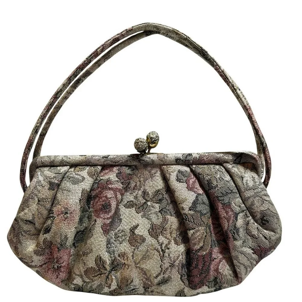 Vintage 50's/60's Lewis Sparkling Floral Print Evening Bag Handbag with Comb